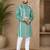 Sea green color embroidery and silver sequence work silk men's kurta payjama set