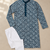 Teal color white embroidery thread work with multi sequence silk men's kurta payjama set