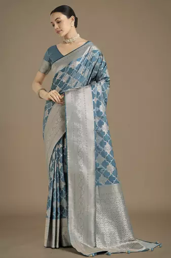 wine silk blend banarasi jacuard work saree with unstitched blouse piece