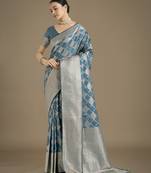 wine silk blend banarasi jacuard work saree with unstitched blouse piece