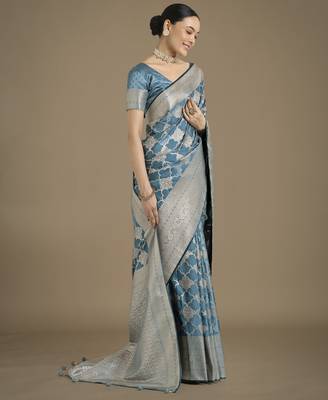 wine silk blend banarasi jacuard work saree with unstitched blouse piece 2