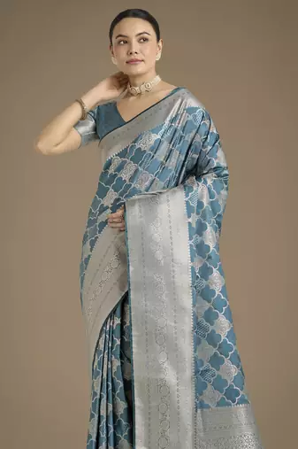 wine silk blend banarasi jacuard work saree with unstitched blouse piece