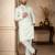White color elegant neck embroidery silk men's kurta payjama set