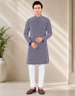 Maroon color handcrafted luckhnawi chikankari cotton men's kurta payjama set 1