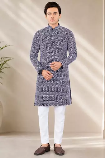 Maroon color handcrafted luckhnawi chikankari cotton men's kurta payjama set