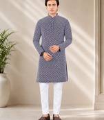 Maroon color handcrafted luckhnawi chikankari cotton men's kurta payjama set