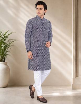 Maroon color handcrafted luckhnawi chikankari cotton men's kurta payjama set 2