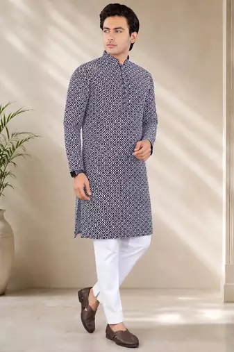 Maroon color handcrafted luckhnawi chikankari cotton men's kurta payjama set