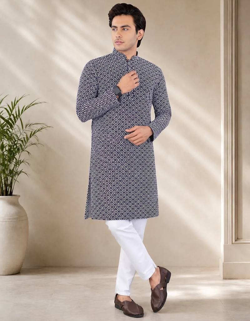 Maroon color handcrafted luckhnawi chikankari cotton men's kurta payjama set