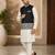 Off white-black color embroidered daaman work shiny silk men's kurta payjama set