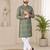 Olive green  color digital print with chikankari embroidery work rayon men's kurta payjama set