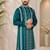 Teal color embroidery and silver sequence work silk men's kurta payjama set