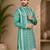 Sea green color embroidery and silver sequence work silk men's kurta payjama set