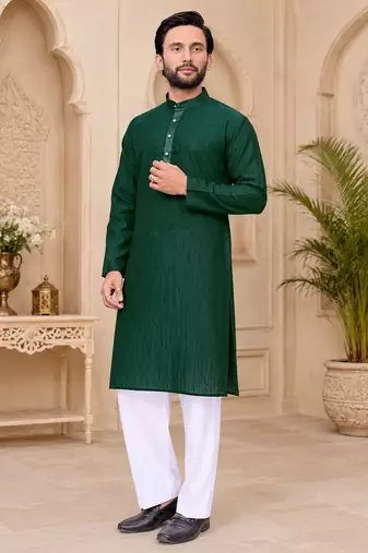 Dark green color with linen fabric men's kurta payjama set