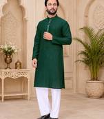 Dark green color with linen fabric men's kurta payjama set
