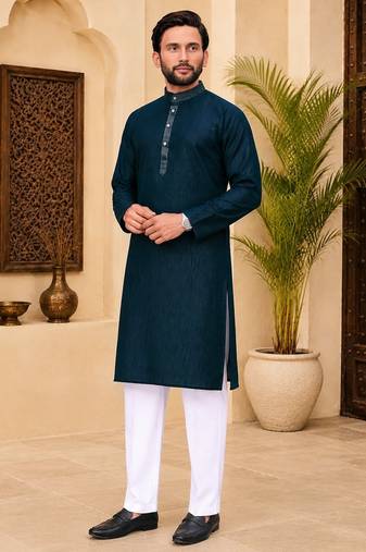 Dark blue color with linen fabric men's kurta payjama set