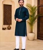 Dark blue color with linen fabric men's kurta payjama set