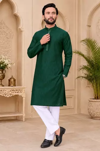 Dark green color with linen fabric men's kurta payjama set