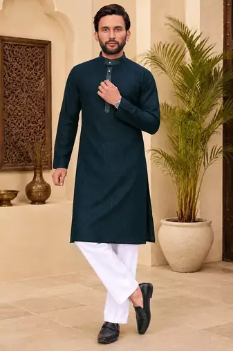 Dark blue color with linen fabric men's kurta payjama set