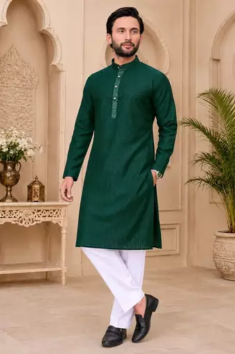 Dark green color with linen fabric men's kurta payjama set