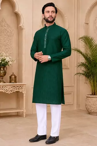 Dark green color with linen fabric men's kurta payjama set