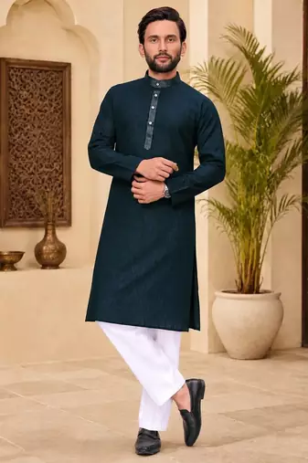Dark blue color with linen fabric men's kurta payjama set