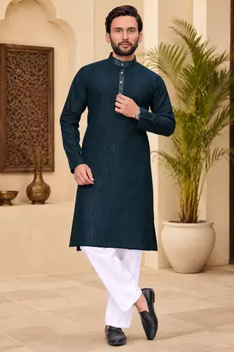 Dark blue color with linen fabric men's kurta payjama set