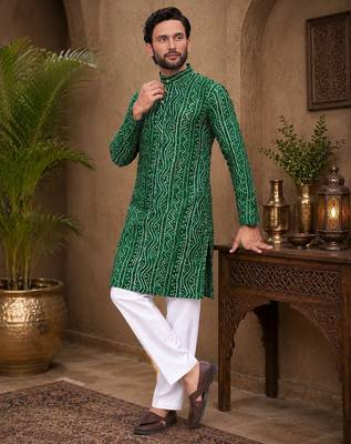Dark green color traditional chikankari embroidery cotton men's kurta payjama set 4