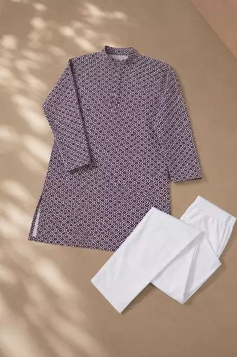Maroon color handcrafted luckhnawi chikankari cotton men's kurta payjama set