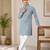 Teal blue  color traditional chikankari embroidery cotton men's kurta payjama set