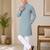 Teal blue  color traditional chikankari embroidery cotton men's kurta payjama set