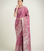 onion pink silk blend banarasi jacuard work saree with unstitched blouse piece