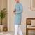 Teal blue  color traditional chikankari embroidery cotton men's kurta payjama set