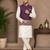 Off white-purple color embroidered daaman work shiny silk men's kurta payjama set