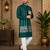 Teal blue color embroidery work silk indo ethnic men's kurta payjama set