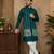 Teal blue color embroidery work silk indo ethnic men's kurta payjama set