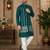 Teal blue color embroidery work silk indo ethnic men's kurta payjama set