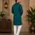 Teal blue color embroidery work silk indo ethnic men's kurta payjama set