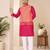 Peach color weaving work with ikkat kanjivaram cotton men's kurta payjama set