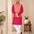 Peach color weaving work with ikkat kanjivaram cotton men's kurta payjama set