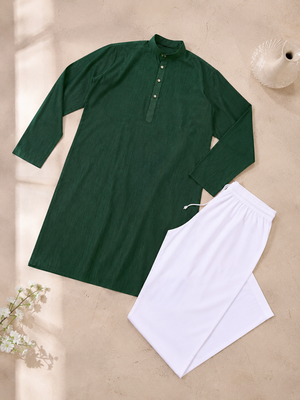 Dark green color with linen fabric men's kurta payjama set 5