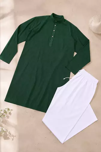 Dark green color with linen fabric men's kurta payjama set