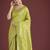 parrot green silk blend banarasi jacuard work saree with unstitched blouse piece