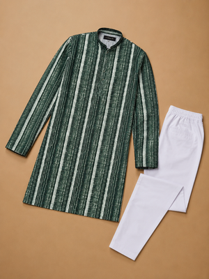 Dark green color digital print with chikankari embroidery work rayon men's kurta payjama set 5