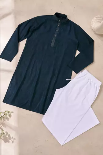 Dark blue color with linen fabric men's kurta payjama set