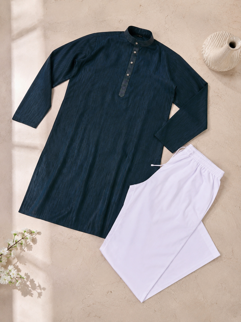 Dark blue color with linen fabric men's kurta payjama set