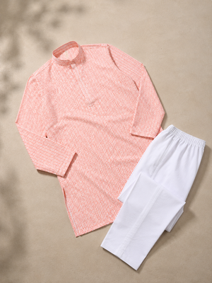 Pink color traditional chikankari embroidery cotton men's kurta payjama set 5