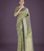 pista silk blend banarasi jacuard work saree with unstitched blouse piece