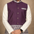 Off white-purple color embroidered daaman work shiny silk men's kurta payjama set