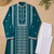 Teal color embroidery and silver sequence work silk men's kurta payjama set
